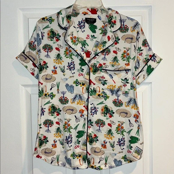 Kate Spade Pajama Set ♠️ Green Thumb Garden Design, Size Small - Picture 2 of 7